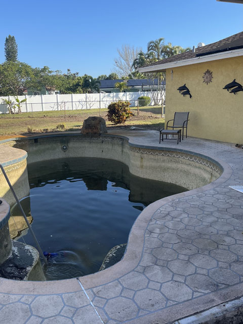 green pool rescue during the pool cleaning process